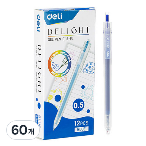 델리 델라이트 퀵드라이 노크식 젤잉크펜 0.5mm EQ118, 블루, 60개