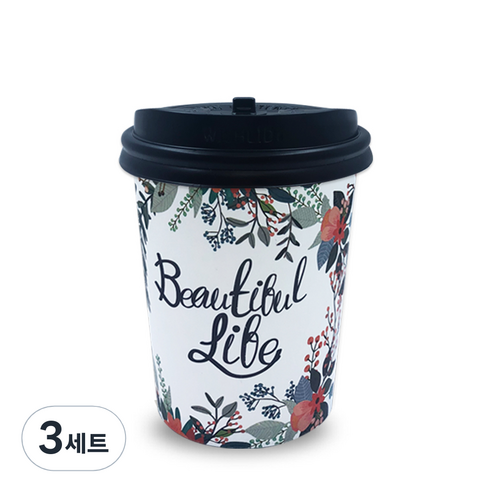 투고팩 플라워 종이컵 300ml + 개폐형뚜껑, 100개입, 3세트
