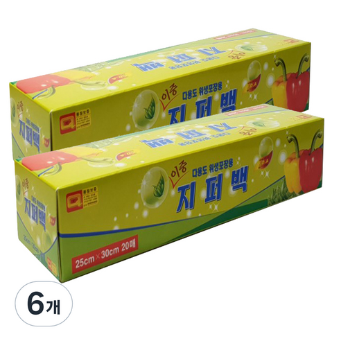 우진크린라이프 다용도 위생포장용 이중지퍼백 대형 20p, 20개, 6개