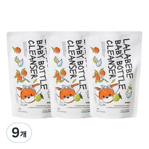 케이맘 랄라베베 유아용 젖병식기세정제 액상형 리필 쿨라임향, 400ml, 9개