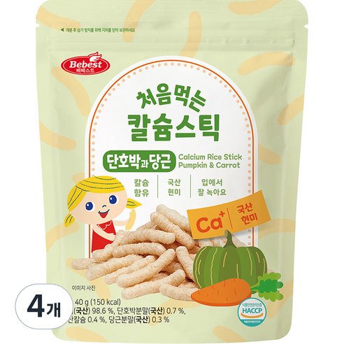 베베스트 처음먹는 칼슘 스틱 과자, 단호박 + 당근 혼합맛, 40g, 4개