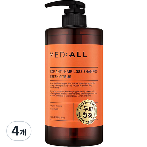 메디올 알시피 안티 헤어 로스 두피청정 샴푸 프레시 시트러스향, 800ml, 4개