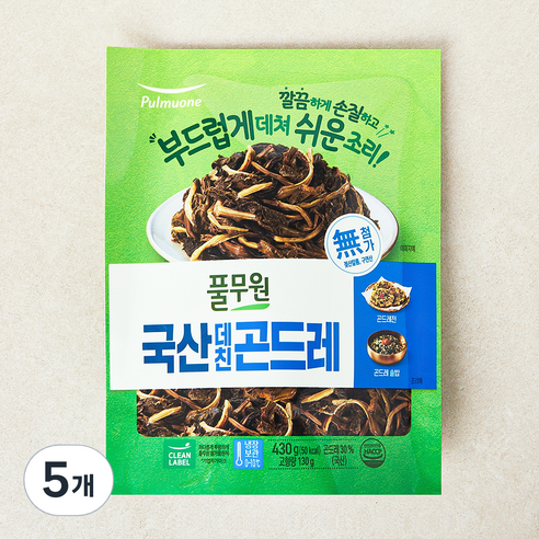 풀무원 국내산 데친 곤드레, 5개, 430g(고형량 130g)