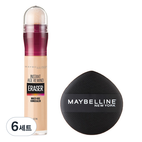 메이블린 뉴욕 에이지 리와인드 쿠션봉 컨실러 6ml + 쿠션 팡팡 퍼프 세트, 미디엄, 6세트