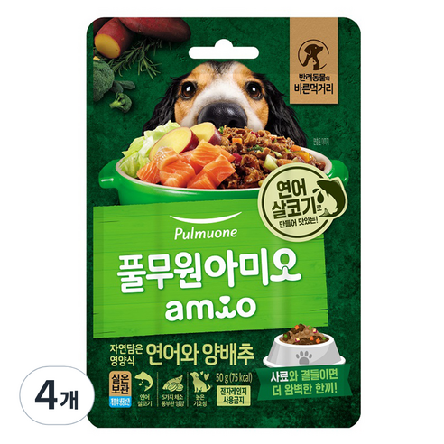 풀무원아미오 전연령 강아지 자연담은 영양식 습식사료, 연어+양배추, 50g, 4개