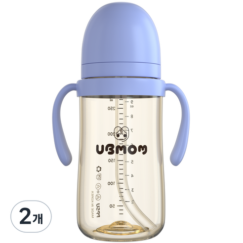 유비맘 시그니처 PPSU 역류 샘방지 유아 빨대컵, 280ml, 2개, 라벤더