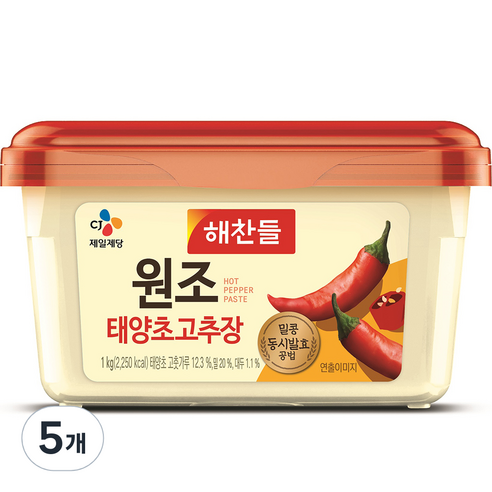 해찬들 원조 태양초 고추장, 1kg, 5개