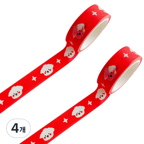 마켓A 레드앤블랙 프린팅 마스킹 테이프 1.5cm x 5m, 강아지, 4개