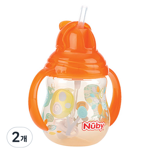 누비 클릭잇 귀여운 추 빨대컵 270ml, 오렌지, 2개