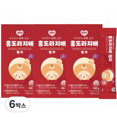 또또맘 유아용 홍도라지배 젤리, 150g, 6개, 혼합맛(배/홍도라지)