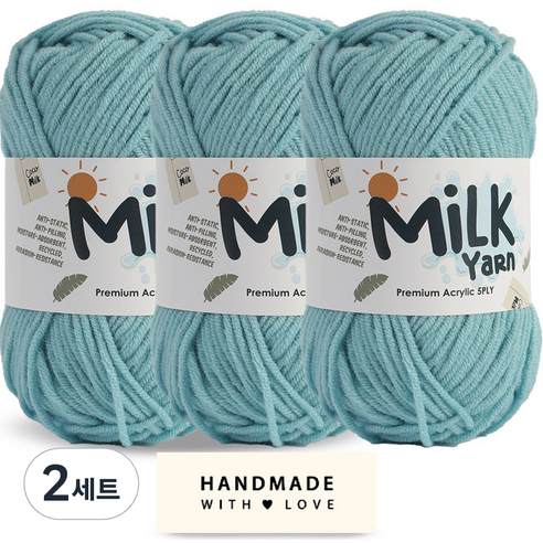 니뜨 밀크얀 뜨개실 50g x 3p + 코튼라벨 세트, 67인디스카이, 2세트
