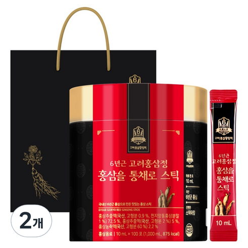 고려홍삼중앙회 6년근 고려홍삼정 홍삼을 통채로 스틱 +쇼핑백, 1L, 2개