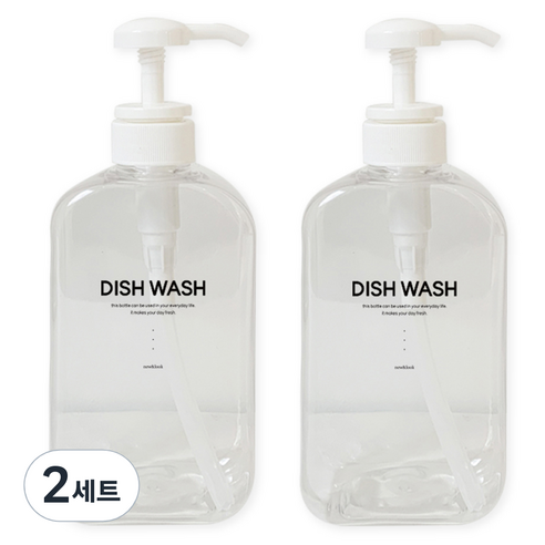 뉴앤룩 욕실 디스펜서 주방세제 리필용기 500ml x 2p + 디시워시 라벨 2p 세트, 투명, 2세트