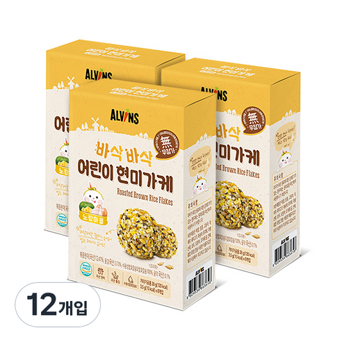 엘빈즈 바삭바삭 어린이 현미가케 노랑마을, 닭고기+단호박+계란+치즈 혼합맛, 28g, 12개
