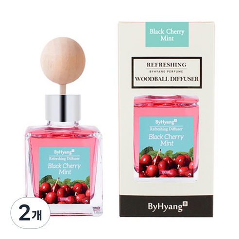 바이향 리프레싱 우드볼 디퓨져, 블랙체리민트, 100ml, 2개
