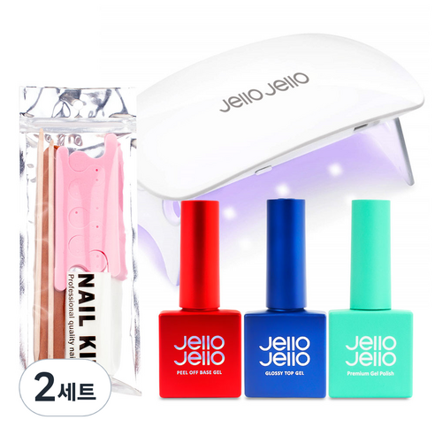 젤로젤로 젤네일 입문자 기획세트 JN-09, 2세트, 베이스젤 + 탑젤 + 컬러젤 + 파일세트 + 젤램프