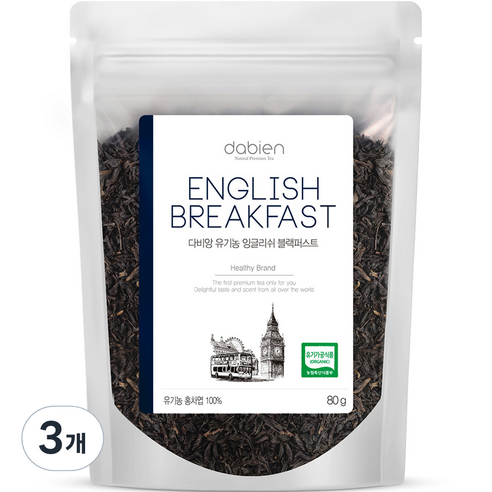 다비앙 유기농 잉글리쉬블랙퍼스트 홍차 리필, 80g, 1개입, 3개