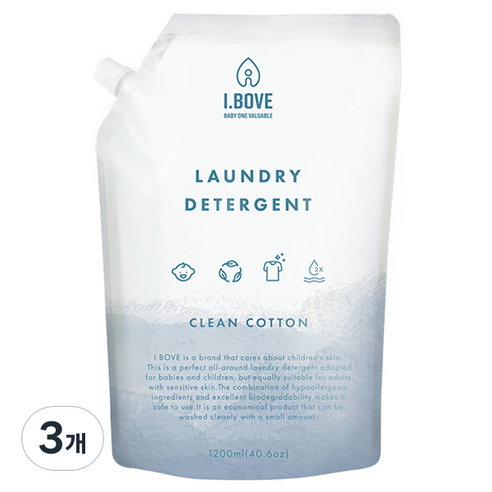 아이보브 베이직 고농축 클린코튼 아기 세제 리필, 3개, 1200ml