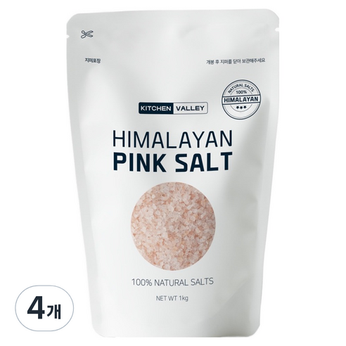 키친밸리 히말라야 핑크솔트 중간 소금, 1kg, 4개