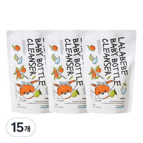 케이맘 랄라베베 유아용 젖병식기세정제 액상형 리필 쿨라임향, 400ml, 15개