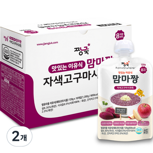 짱죽 맛있는 이유식 맘마짱 스파우트형 10p, 혼합맛(자색고구마/사과), 120g, 2개
