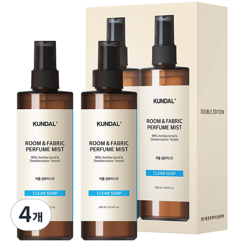 쿤달 퍼퓸 룸 앤 패브릭 섬유탈취제 클린솝향, 300ml, 4개, 클린솝