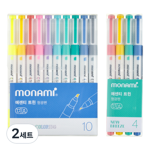 모나미 에센티 트윈 형광펜 10색 + 휴대용 4색, 뉴 브리즈, 2세트