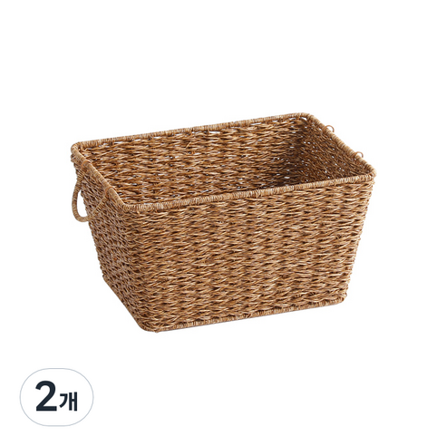 하우스레시피 PP라탄 손잡이 수납바스켓 L, 브라운, 2개