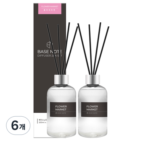 베이스노트 홈 디퓨저, 플라워마켓, 200ml, 6개