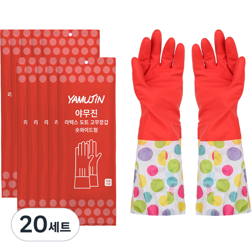 야무진 라텍스 기모 숏와이드형 고무장갑 양손 세트, 혼합색상, 대(L), 20세트