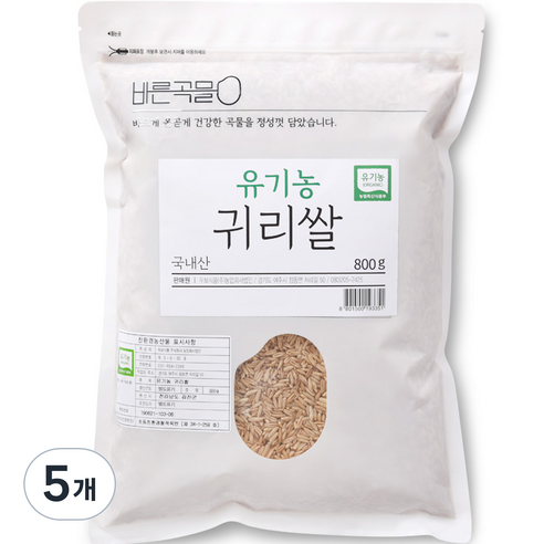바른곡물 국내산 유기농 귀리 쌀, 800g, 5개