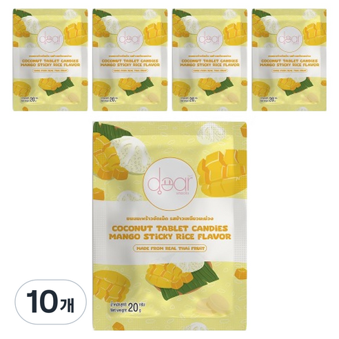 디어스낵 코코넛 태블릿 캔디 망고 스티키 라이스 맛, 20g, 10개