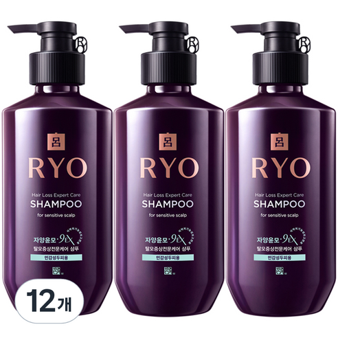 려 자양윤모 9ex 탈모전문케어 민감성 샴푸, 12개, 400ml