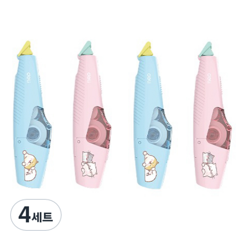 델리 캐릭터 파스텔 수정테이프 2종 x 2p 세트 21401, 핑크, 블루, 4세트