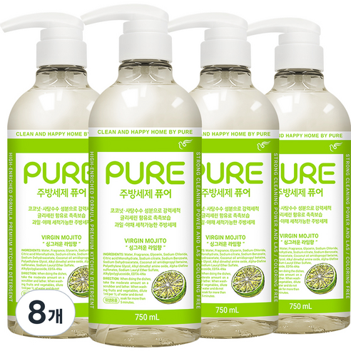피죤퓨어 버진모히토 주방세제, 750ml, 8개