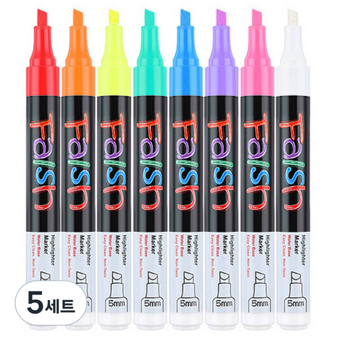 다다 형광 윈도우 글라스 블랙보드 마카펜 8색 세트, 혼합색상, 5세트