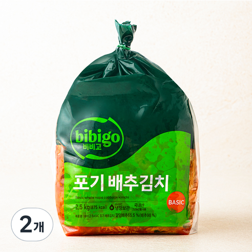 비비고 베이직 포기 배추김치, 2.5kg, 2개