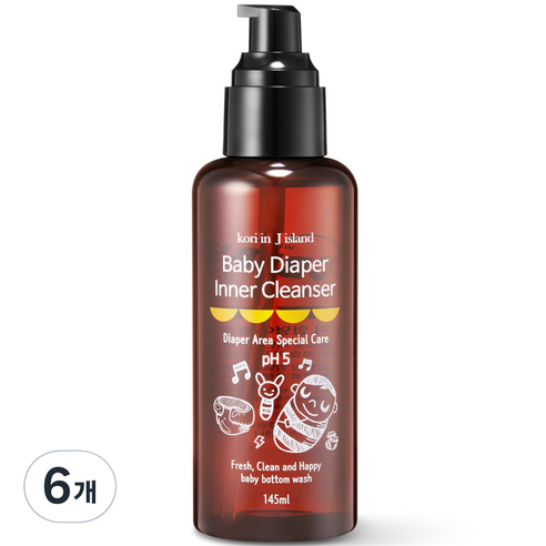 코리인제이아일랜드 베이비 다이퍼 이너 클렌저 아기 엉덩이 클렌저, 145ml, 6개