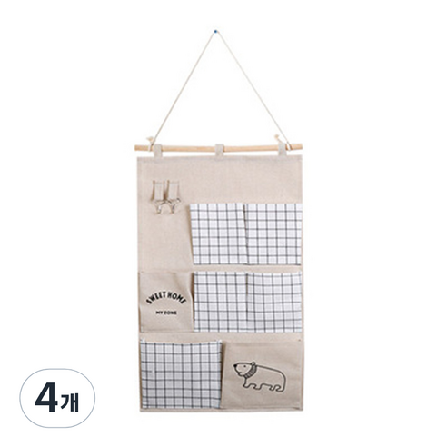 패브릭 벽걸이 포켓 7칸, 베이지, 4개