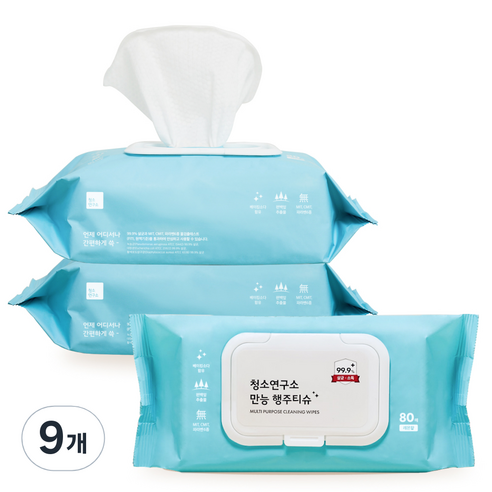 청소연구소 만능 행주티슈, 80개입, 9개