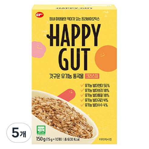 해피갓 갓구운 유기농 통곡물 크리스피 시리얼, 150g, 5개