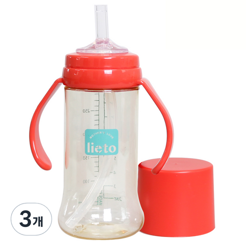 리에또 PES 빨대컵 일체형 300ml, 레드, 3개