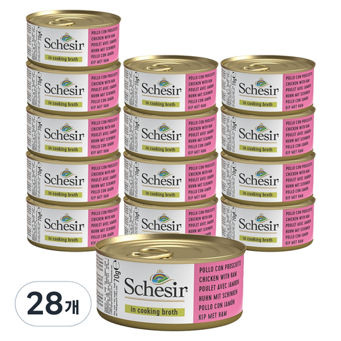 쉐지애 고양이 브로스 캔 70g, 28개, 980g, 닭고기 + 햄 + 쌀 혼합맛