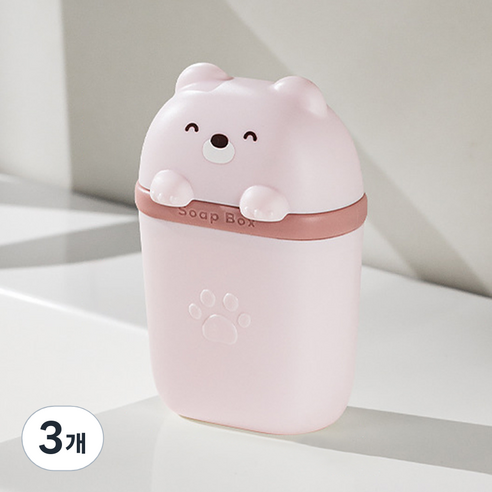 살림제작소 휴대용 곰돌이 비누케이스, 핑크, 3개