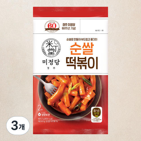 즐거운동행 미정당 순쌀떡볶이, 401.2g, 3개