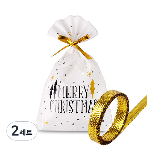 인디케이 크리스마스 opp 비닐봉투 중 모던 눈꽃 트리 50p +메탈릭 리본 3m 5p, 2세트