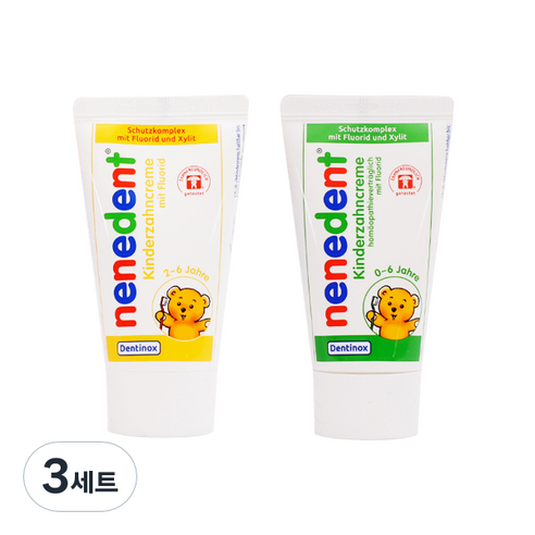 네네덴트 어린이 치약 저불소 딸기향 + 저불소 사과향 세트, 3세트