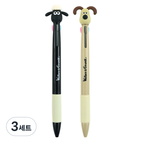 핑크풋 3000 월레스와 그로밋 피규어 3색볼펜 0.7mm 2종 세트, 베이지, 블랙, 3세트