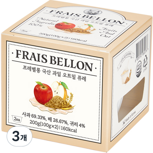 프레벨롱 과일 오트밀 퓨레 2p, 혼합맛(사과/배/귀리), 200g, 3개