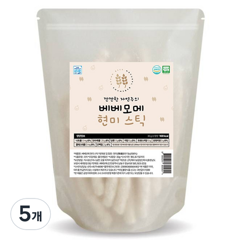 베베모메 유기농 현미 스틱 떡뻥 아기과자, 30g, 5개